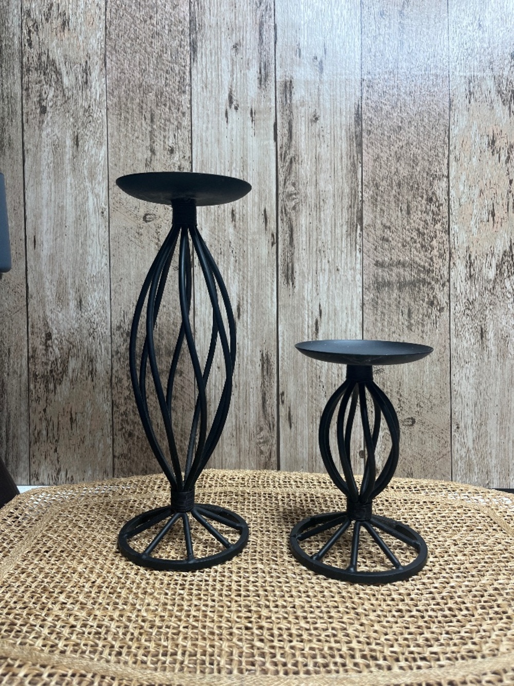 Set of 2 Black Metal Candle Holders Modern Farmhouse Taper Pillar Stands
